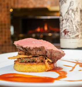 steak and malbec wine served in FIRE's Steakhouse and Bar