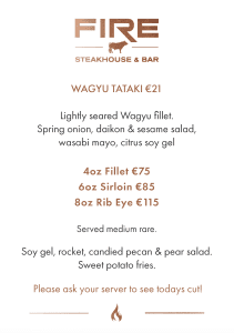 Wagyu Menu at FIRE